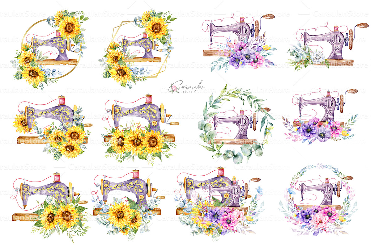Floral Vintage Sewing Machines, an Object Illustration by CaraulanStore (Photo 6 of 12)