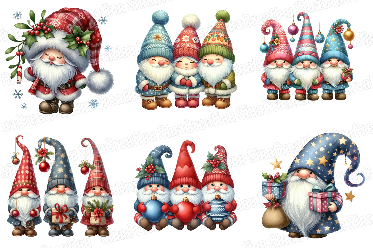 Christmas Gnome Clipart Bundle, an Illustration by SinaCreation (Photo 4 of 7)