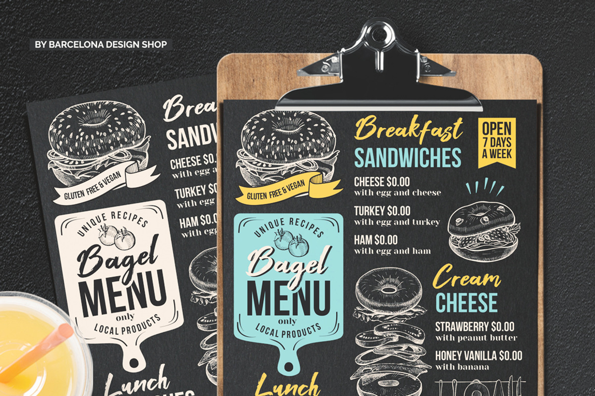 FREE! Trifold + Bagel Sandwich Menu, a Brochure Template by BarcelonaShop (Photo 1 of 5)