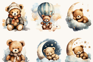 Watercolor Cute Teddy Bear Clipart