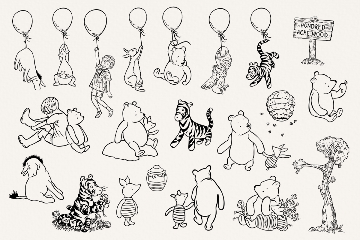 Winnie the Pooh Line Art Clipart, an Animal Illustration by SvetaArtStore (Photo 5 of 9)