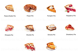 Watercolor Pie Clipart, Pumpkin Pies