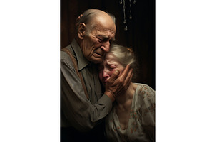 Old people grandparents cry sadly, a Person Illustration by yanadjana