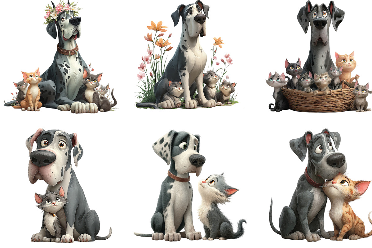 Great Danes with Kittens Clipart, an Illustration by CraftArtStudio (Photo 2 of 6)