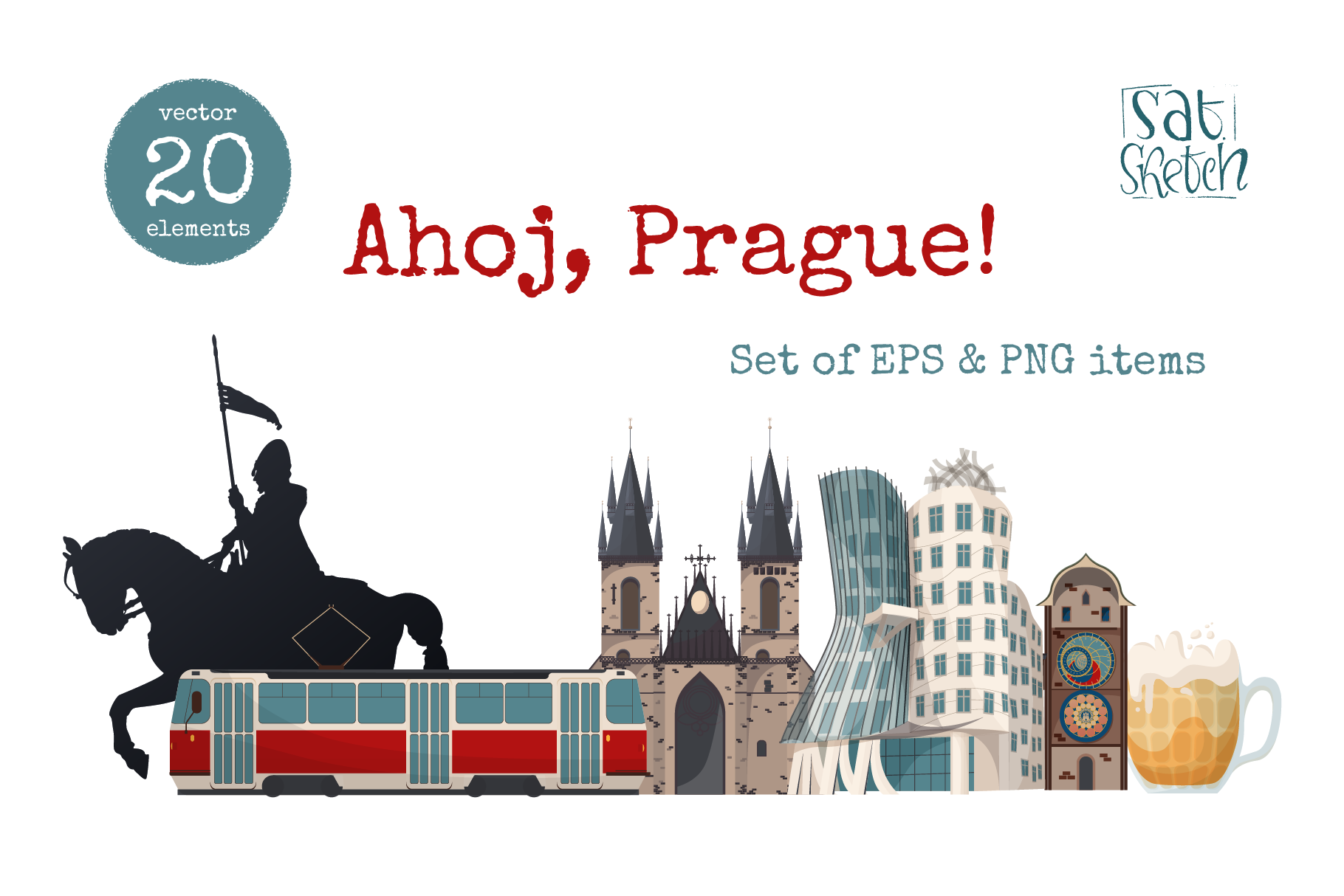 Prague vector clipart set, an Object Graphic by saturday.sketch