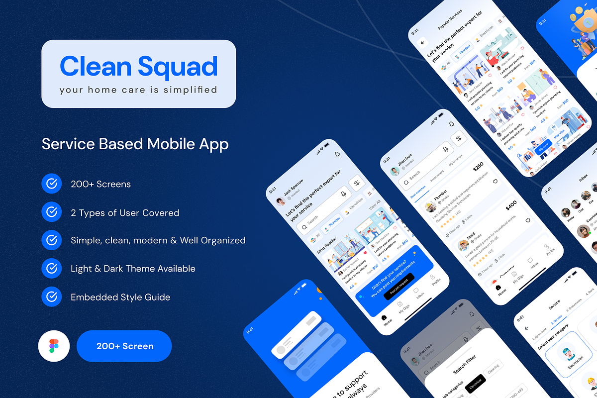 Clean Squad Mobile App UI Kit, an App Template by arcdigitalagencyltd (Photo 1 of 8)