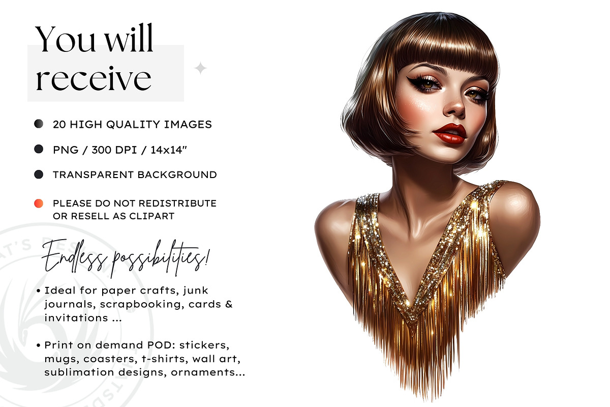 Vintage flappers clipart set, a Decorative Illustration by ThatsDesignArt (Photo 2 of 10)
