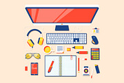 Flat Workspace Top View, a Technology Illustration by karnofff (Thumbnail 2 of 4)