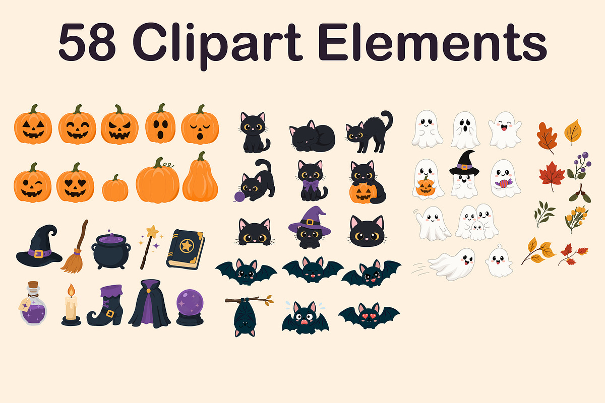 Cute Halloween Clipart Bundle, a Pattern Graphic by OREHOVKA (Photo 2 of 4)