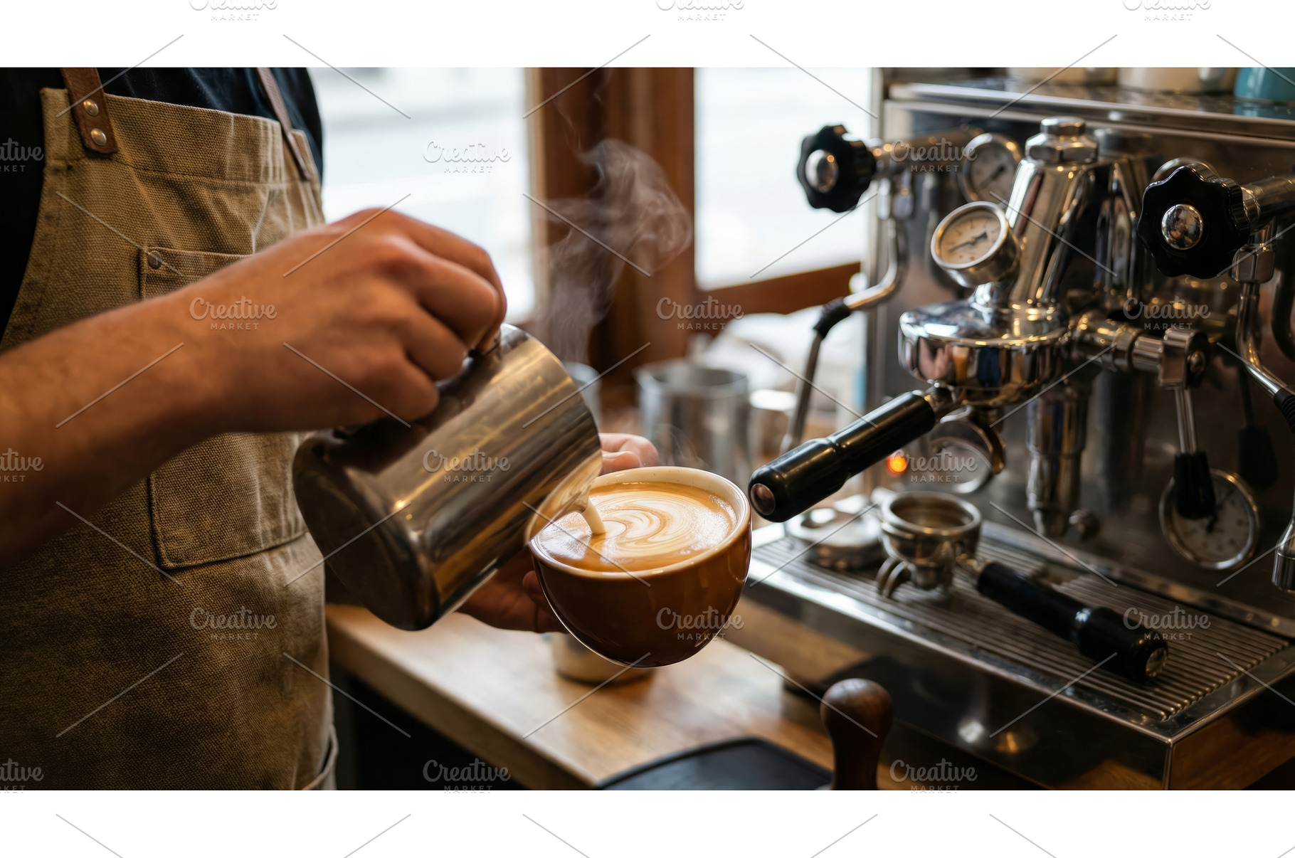Making Milk Coffee in a Cafe, a Food & Drink Photo by CREATIVEDEF
