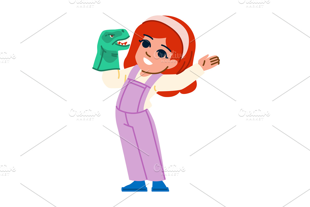 Smiling girl playing with dinosaur, an Object Illustration by pikepicture