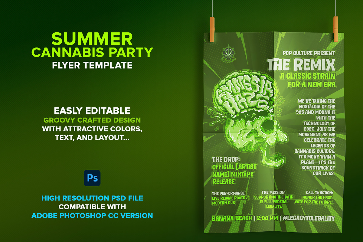 Summer Cannabis Party Flyer Template, a Flyer Template by The Design For Co. (Photo 1 of 4)