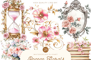 Watercolor Rococo Florals Clipart