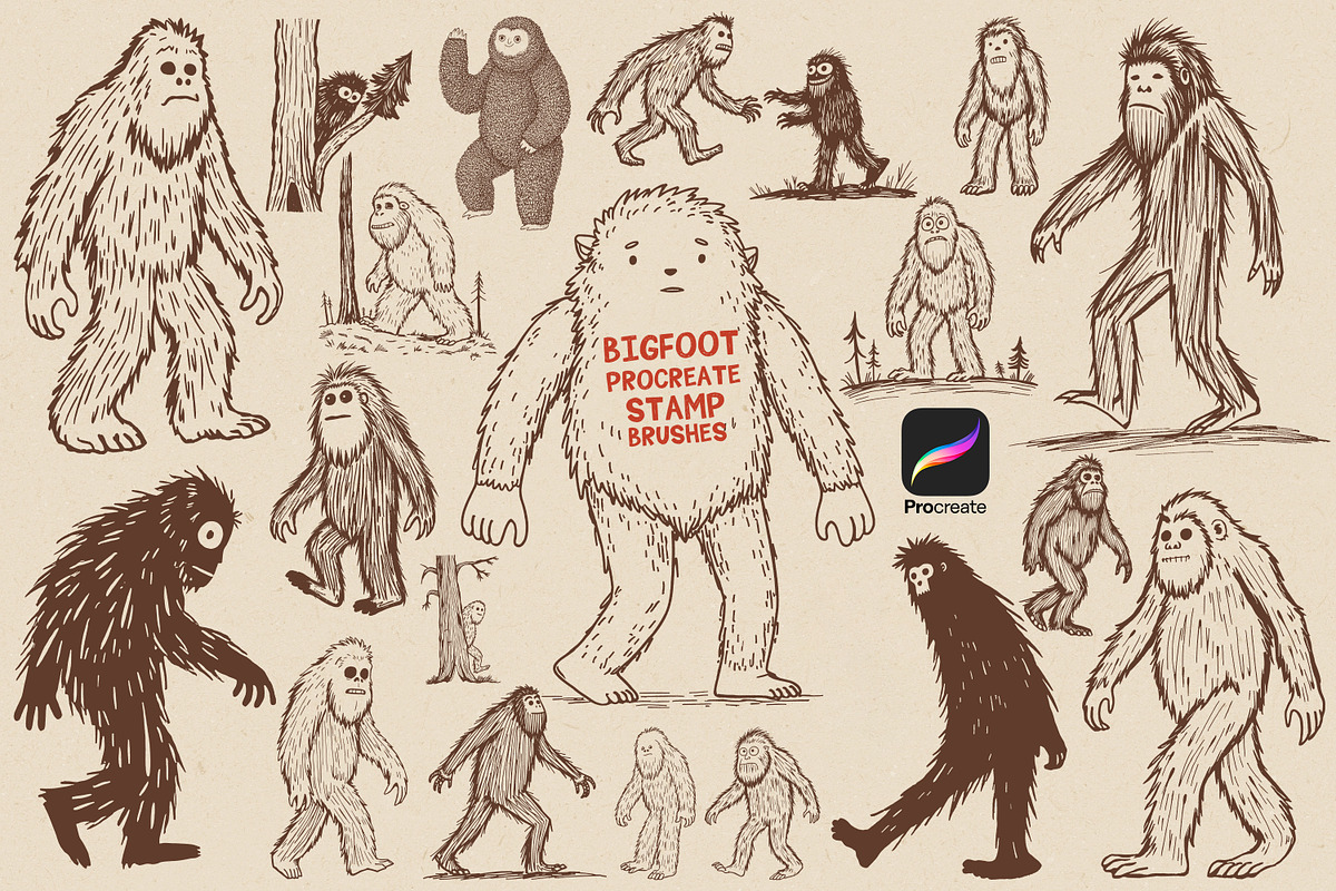 Bigfoot Procreate Stamp Brush Set, a Brush Add-On by Heather Green Designs (Photo 1 of 10)