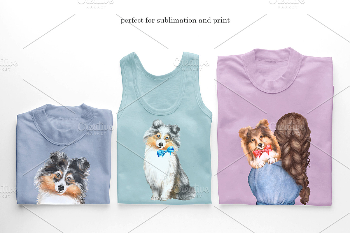 Collie and Sheltie dog set. Dogs art, an Animal Illustration by SavinV (Photo 5 of 6)