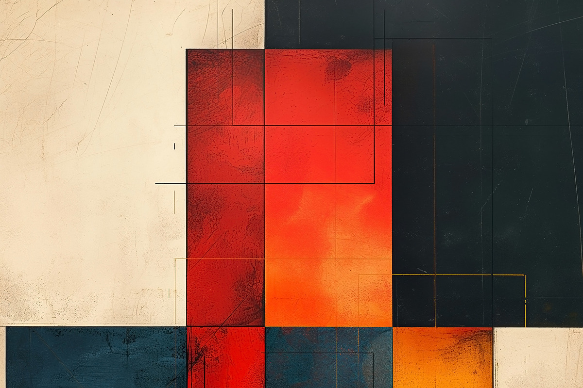 Geometric abstract art featuring bold colors and structured shap, a Decorative Illustration by ImageMir