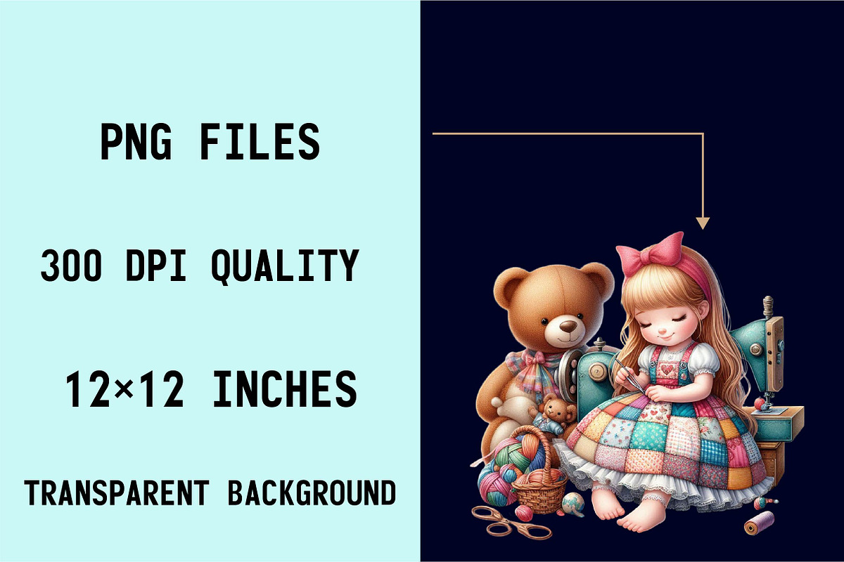 Patchwork Girl and Teddy Bear Clipar, an Illustration by SVGArt (Photo 7 of 8)