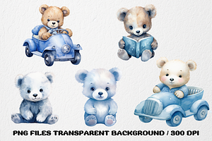 Watercolor Blue Baby Bear Clipart