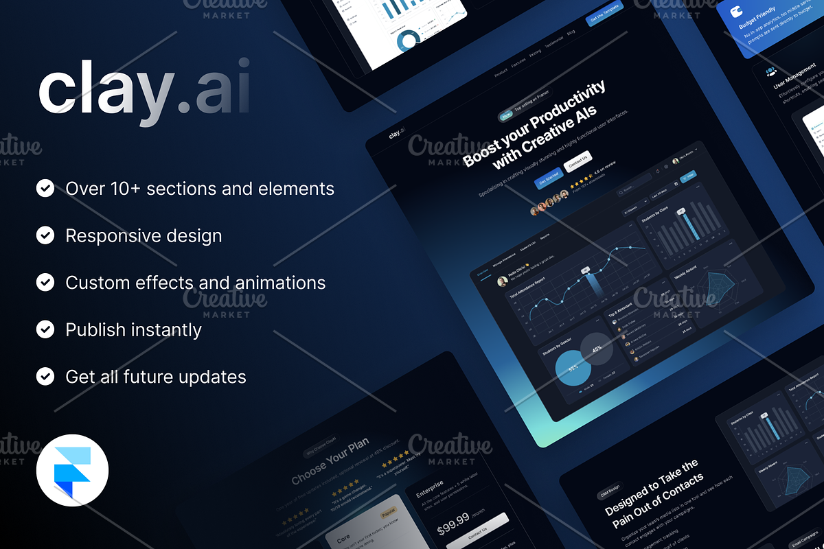 ClayAI - SaaS Framer Template, a Landing Page Template by Pentaclay (Photo 1 of 4)