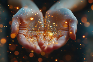 Hands Holding Sparkling Gold Glitter Particles, an Abstract Photo by Natalia Klenova's Shop