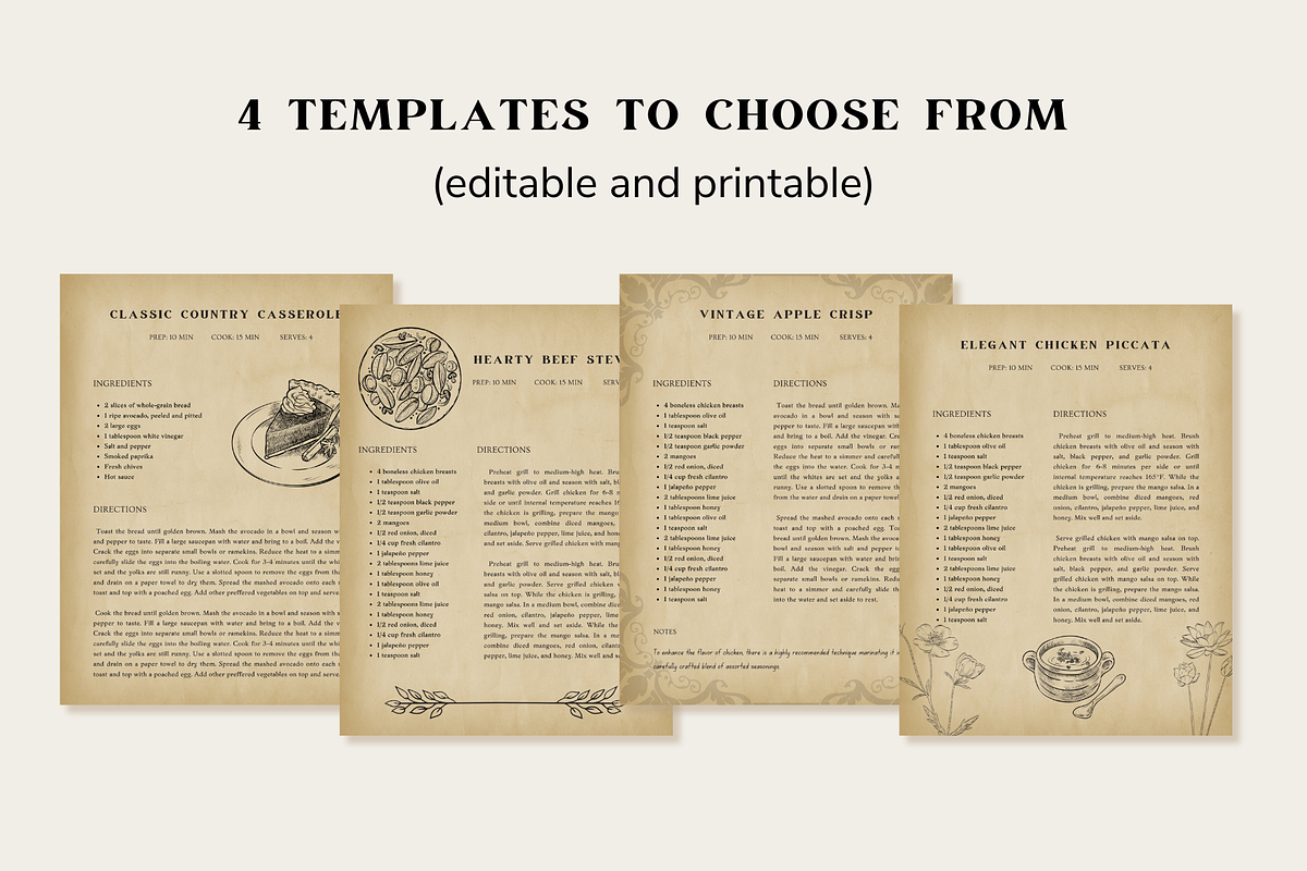 Vintage Recipe Template Canva, a Templates & Theme by OrganizationOasisRo (Photo 3 of 10)