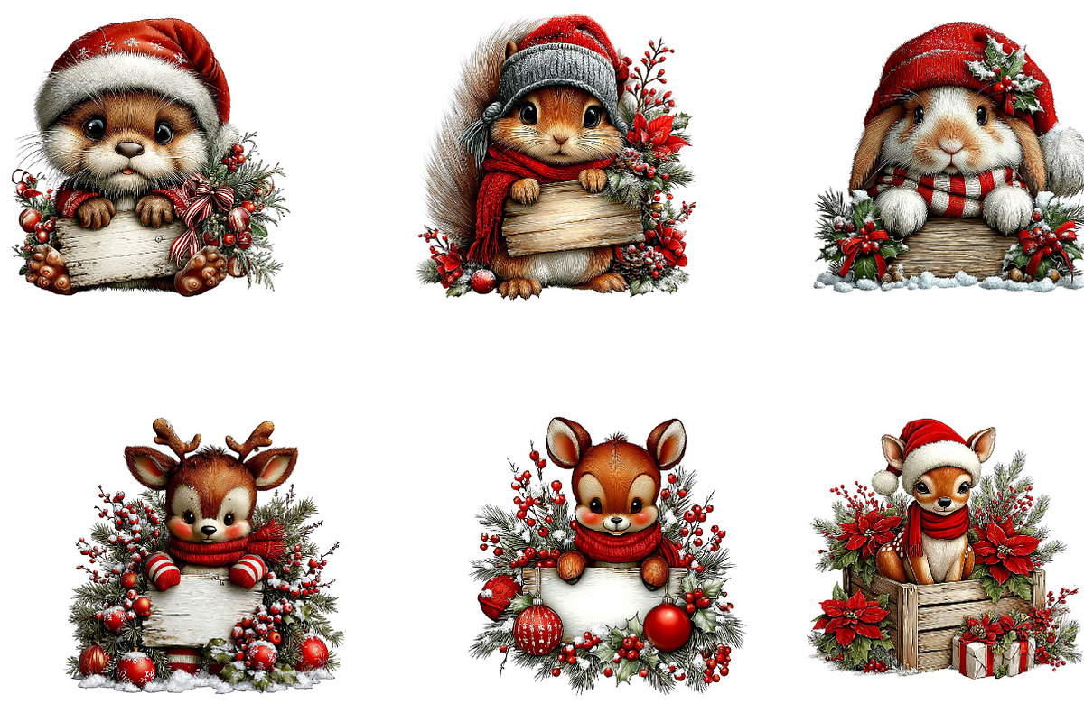 Whimsical Christmas Woodland Animals, a Seasonal Illustration by CreationArt (Photo 4 of 5)