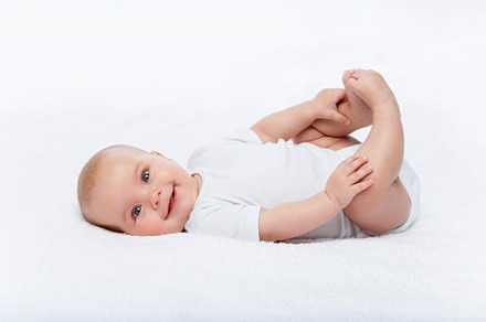 Happy beautiful baby girl in white stock photo containing infant and isolated