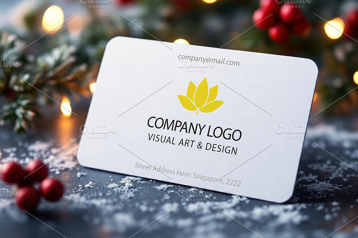 Business card, Christmas Background, an Advertising Mockup by Mockup Stories (Photo 1 of 2)