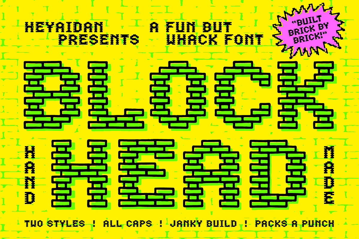 Block Head | Pixel Brick Fun Font, a Slab Serif Font by HeyAidan (Photo 1 of 8)