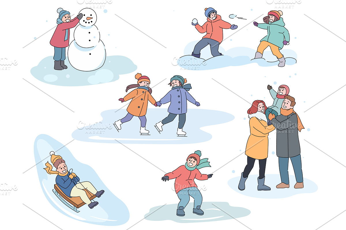 Snowy games. Winter family, a Person Illustration by YummyBuum