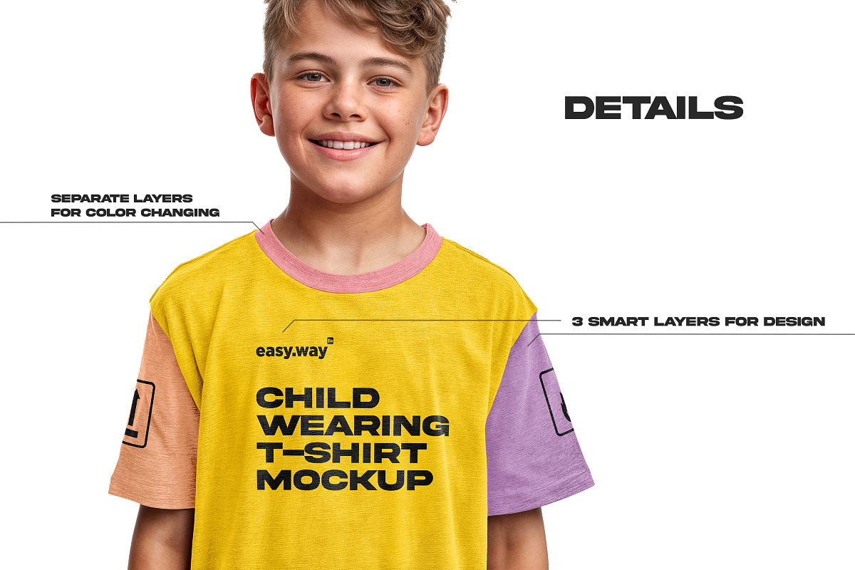 Child Wearing T-Shirt PSD Mockup, a Shirt Mockup by easy.way (Photo 2 of 6)