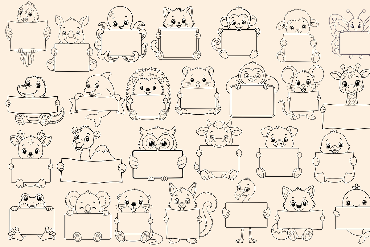 Cute Cartoon Animal Sign Holders, an Animal Illustration by MarisoArt (Photo 5 of 7)