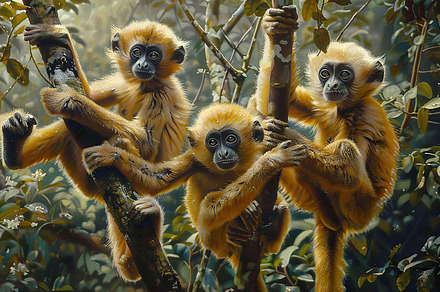 A group of golden langurs huddled to, an Animal Photo by LOGOCREATIVE