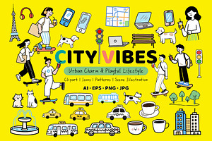 Playful City Vibes Illustration Set, an Object Graphic by Housui Patterns