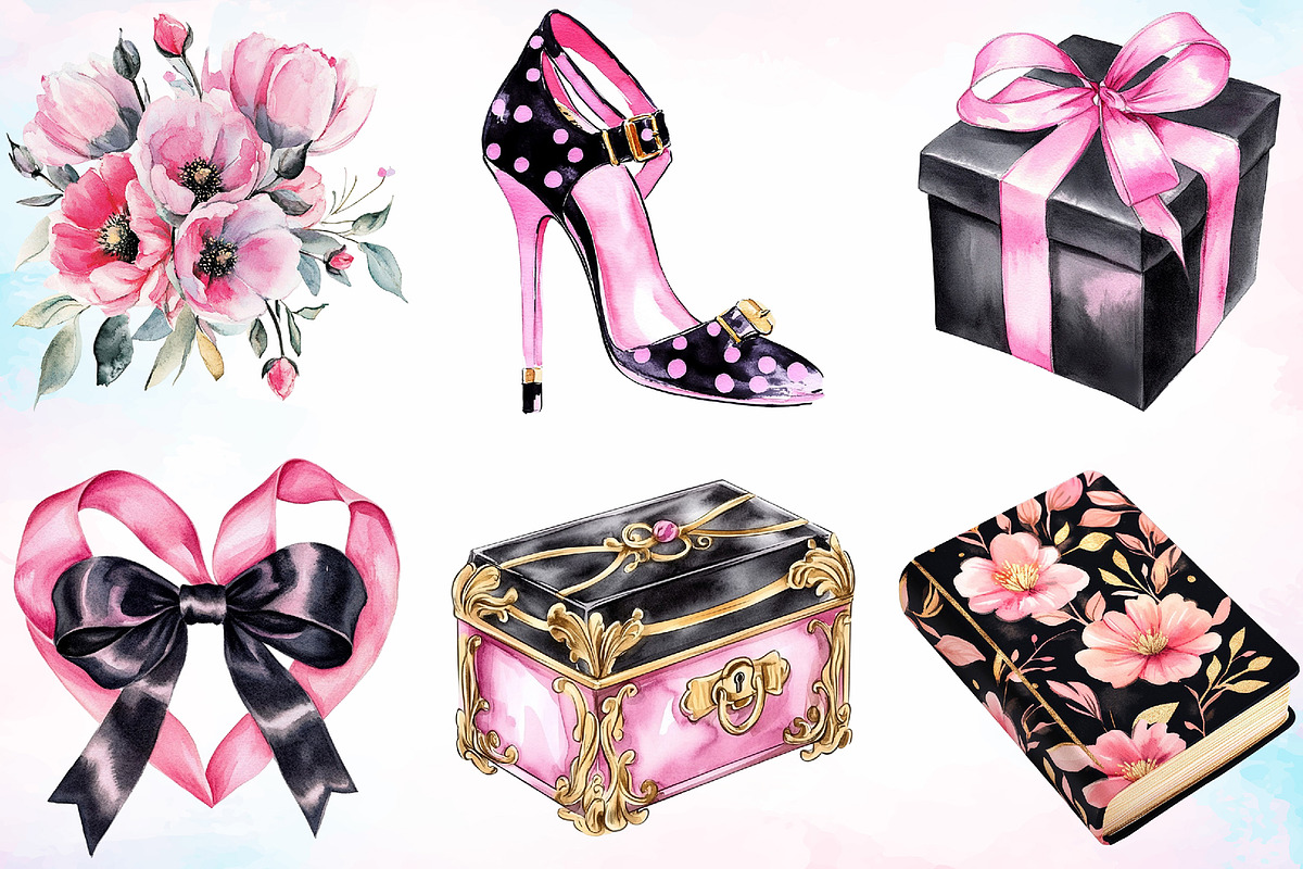 Black and Pink Mother's Day Clipart, a Seasonal Illustration by Canvas Craft (Photo 2 of 4)