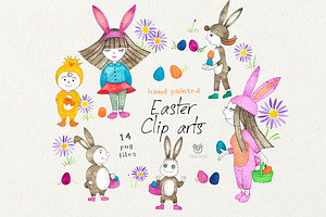 Easter Children Eggs and Bunnies