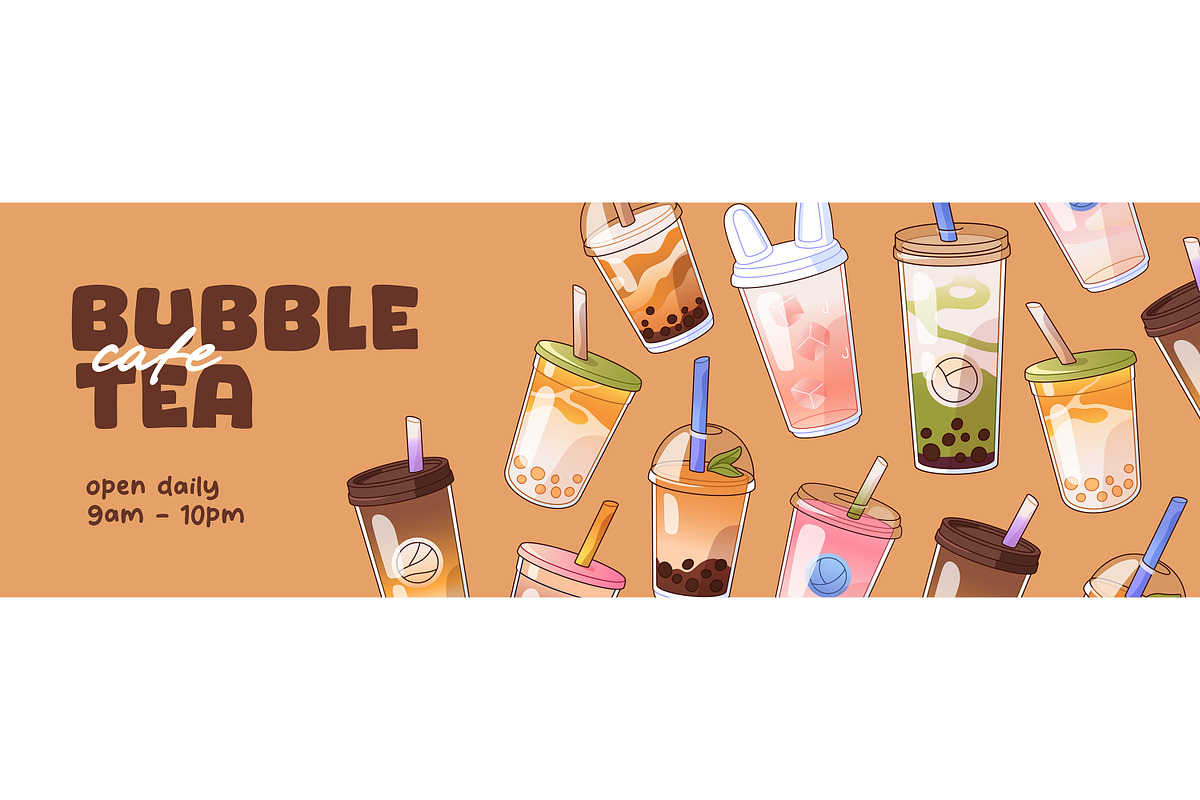 Bubble tea set + ad backgrounds, a Food Illustration by PaperTrident (Photo 5 of 11)