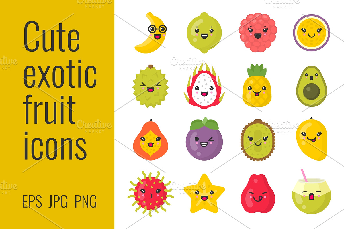 Cute exotic fruit icons, an Icon by Primula`s shop (Photo 1 of 2)
