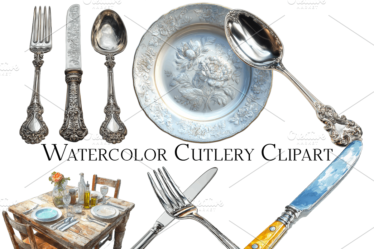 Watercolor Cutlery Clipart, an Object Graphic by ArtisticTimberStudio (Photo 2 of 2)