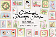 Christmas Postage Stamps clipart set, a Seasonal Illustration by @olga.angelloz (Thumbnail 1 of 2)