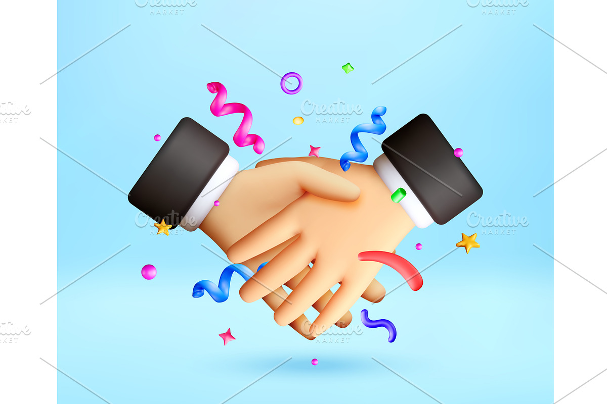 3D Two hands shaking with confetti., a Person Illustration by Abscent