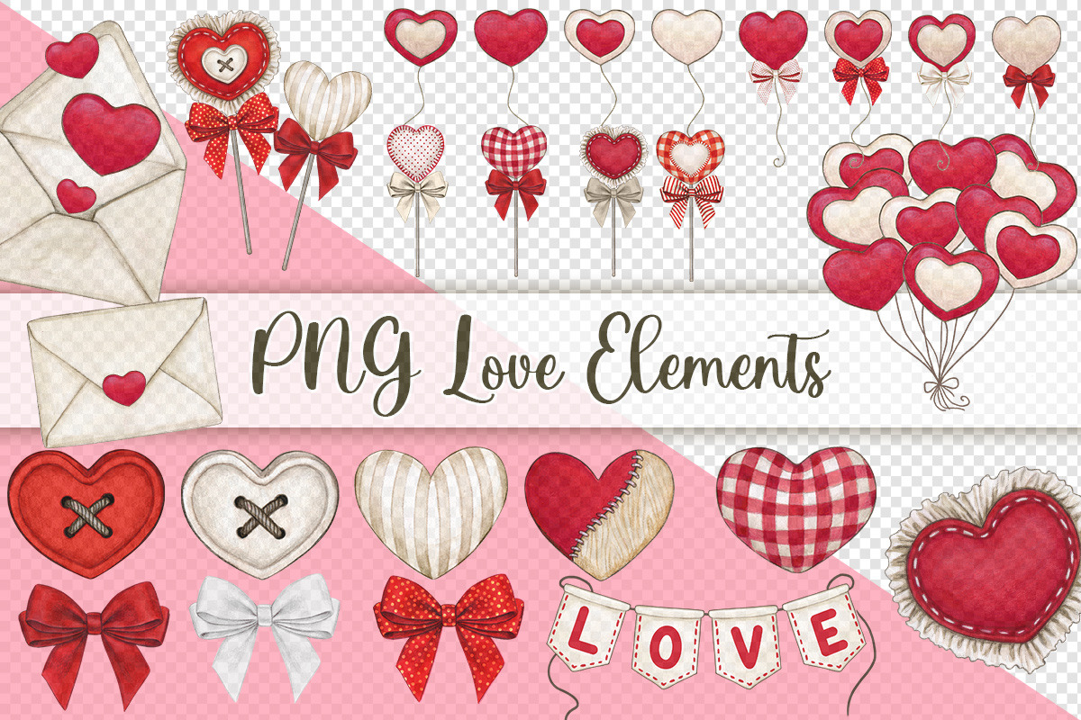 60 Watercolor love themed elements, a Seasonal Illustration by angychan (Photo 6 of 8)