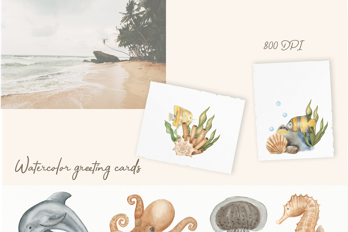 Watercolor ocean life, an Animal Illustration by ViolettaKh (Photo 4 of 9)