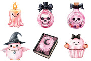 Watercolor Pink Halloween Clipart, a Seasonal Illustration by CitraGraphics (Thumbnail 5 of 5)