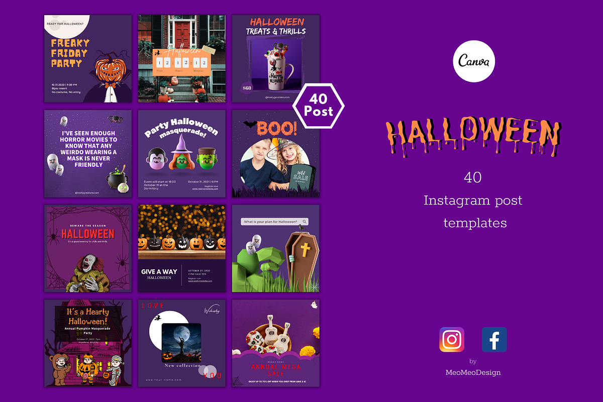 Halloween Social Media Template, a Social Media Template by Meoww_Design (Photo 1 of 6)