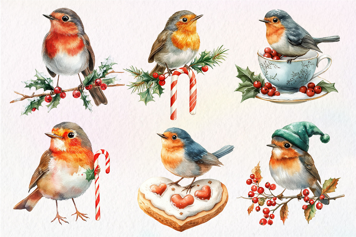Christmas Robin Bird Clipart, an Illustration by Dream Creation (Photo 4 of 6)
