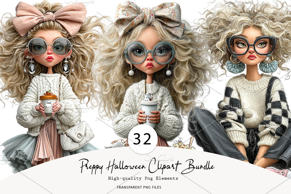 Preppy Halloween Clipart Bundle, a Seasonal Illustration by CreationArt (Photo 1 of 5)