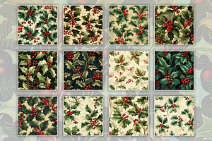 Vintage Holly Leaves Digital Papers