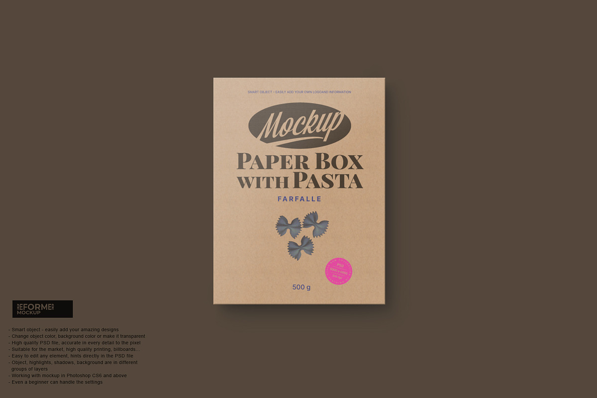 Kraft Box with Pasta Mockup, a Packaging Mockup by Reformer Mockup (Photo 3 of 4)