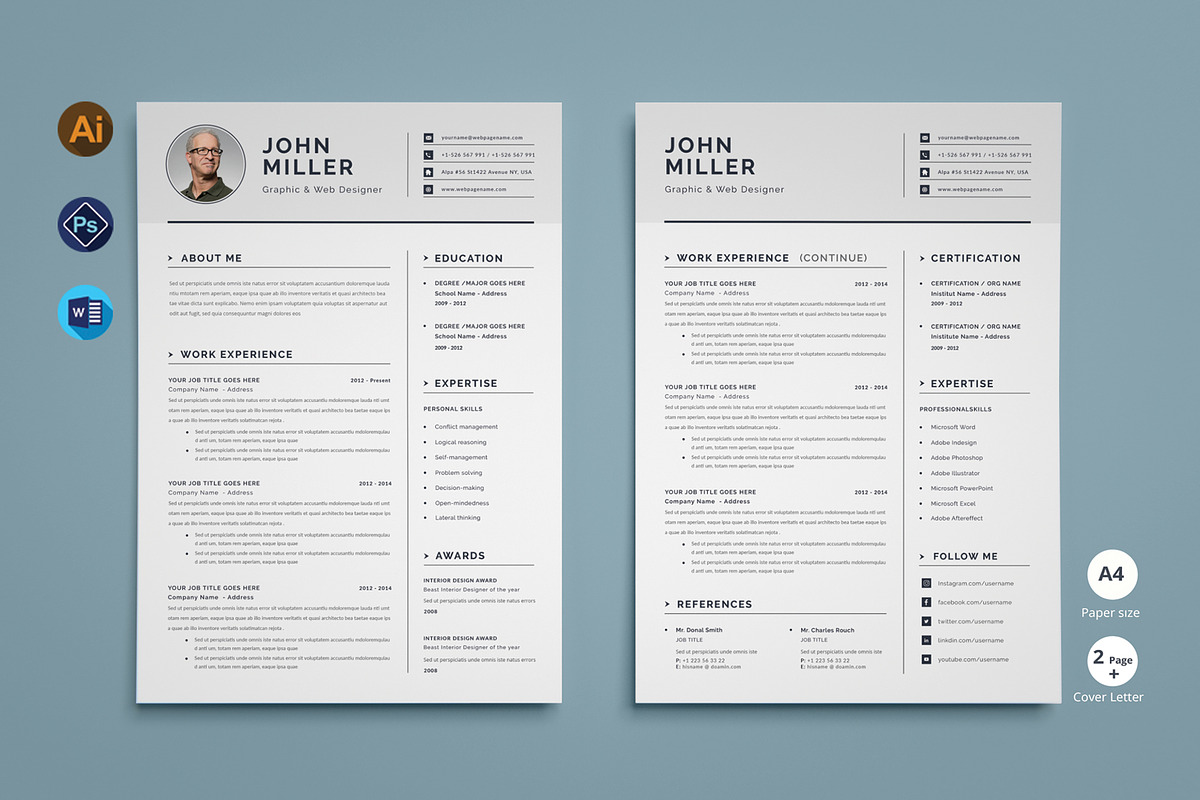 Resume CV (3 page), a Resume Template by Pxl_graphic